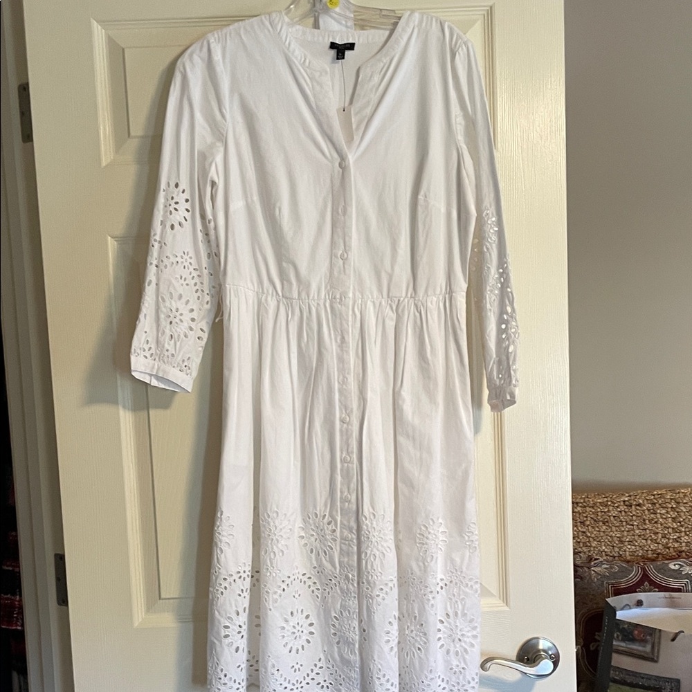 Talbots White Eyelet Long Sleeve Dress